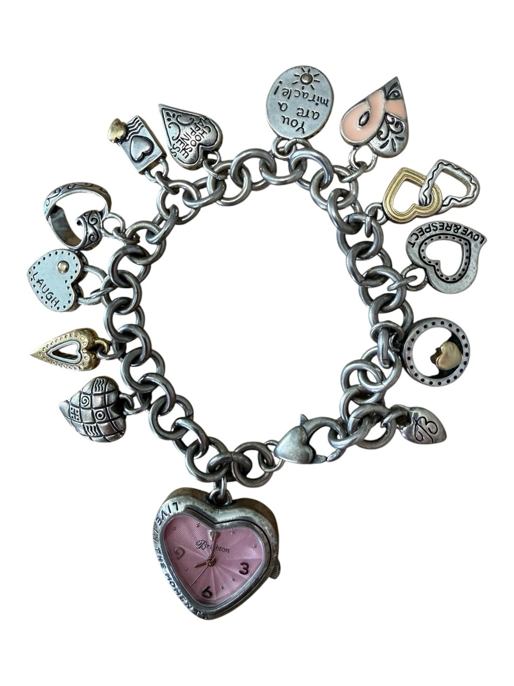 Brighton Power of Pink Heart Breast Cancer Ribbon Charm Watch